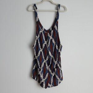 Sleeveless Printed Tank Top in Navy, Rust & Cream Romper